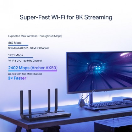 TP-LINK Archer AX50 AX3000 Dual Band Gigabit Wi-Fi 6 BY INTEL Router Free Antivirus Security