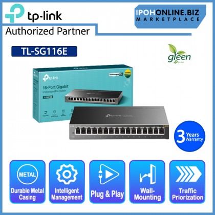 TP-Link TL-SG116E 16 Port Gigabit Unmanaged Pro Easy Smart Switch - Green Quiet Slim Metal Casing TP-Link TL-SG116E 16 Port Gigabit Unmanaged Pro Easy Smart Switch - Green Quiet Slim Metal Casing