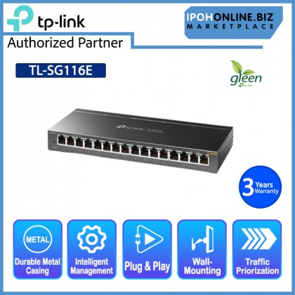 TP-Link TL-SG116E 16 Port Gigabit Unmanaged Pro Easy Smart Switch - Green Quiet Slim Metal Casing TP-Link TL-SG116E 16 Port Gigabit Unmanaged Pro Easy Smart Switch - Green Quiet Slim Metal Casing