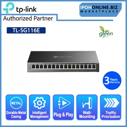 TP-Link TL-SG116E 16 Port Gigabit Unmanaged Pro Easy Smart Switch - Green Quiet Slim Metal Casing TP-Link TL-SG116E 16 Port Gigabit Unmanaged Pro Easy Smart Switch - Green Quiet Slim Metal Casing
