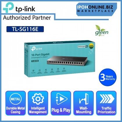 TP-Link TL-SG116E 16 Port Gigabit Unmanaged Pro Easy Smart Switch - Green Quiet Slim Metal Casing TP-Link TL-SG116E 16 Port Gigabit Unmanaged Pro Easy Smart Switch - Green Quiet Slim Metal Casing