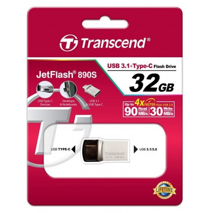 Transcend Jetflash 890S 32GB USB 3.1 + Type-C Flash Drive