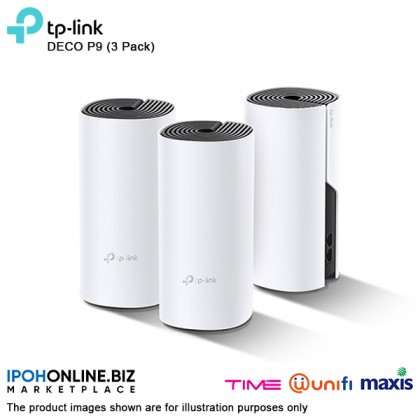 TP-LINK DECO P9 3-Pack AC1200 Smart + HomePlug AV1000 Whole Home Powerline Mesh Wi-Fi System Gigabit Router Unifi Time Maxis