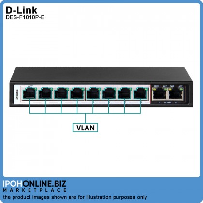 D-Link DES-F1010P-E 250M 10-Port Fast Ethernet Switch with 8 PoE Ports & 2 Uplink Ports
