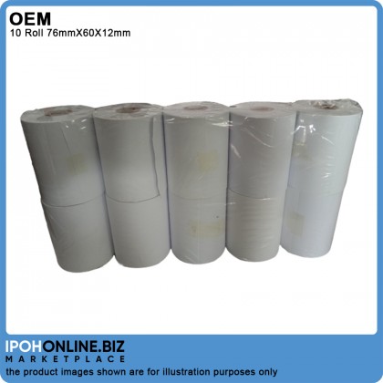 10 Roll 76mmX60X12mm Cash Register White Paper Receipt Roll 10 Roll 76mmX60X12mm Cash Register White Paper Receipt Roll