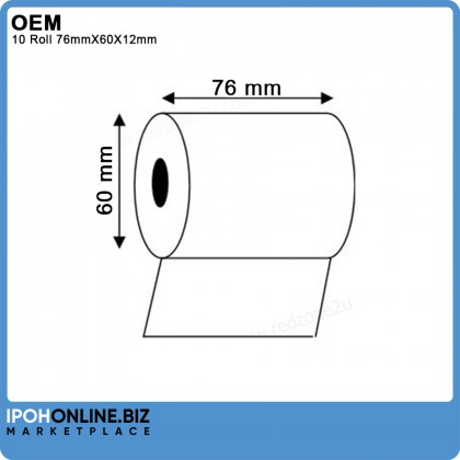 10 Roll 76mmX60X12mm Cash Register White Paper Receipt Roll 10 Roll 76mmX60X12mm Cash Register White Paper Receipt Roll