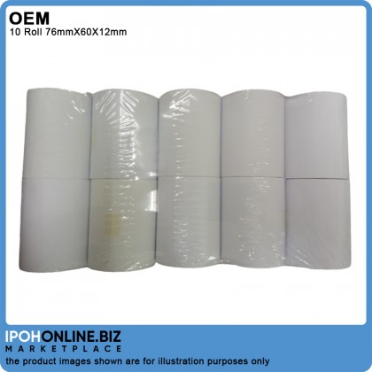 10 Roll 76mmX60X12mm Cash Register White Paper Receipt Roll 10 Roll 76mmX60X12mm Cash Register White Paper Receipt Roll