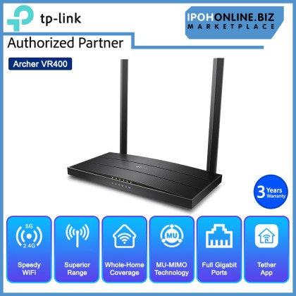 TP-Link Archer VR400 V3 AC1200 Wireless MU-MIMO VDSL ADSL Modem Router with One Mesh - TM Streamyx / UNIFI / Fiber