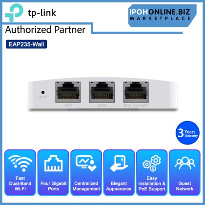 TP-LINK EAP235-Wall Omada AC1200 Wireless MU-MIMO Gigabit Wall Plate Access Point