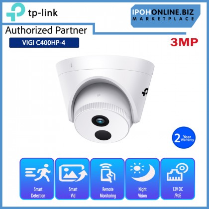 TP-LINK VIGI C400HP-4 3MP Turret Network IP Camera CCTV H.265+ 4mm Lens PoE/12V ONVIF TP-LINK VIGI C400HP-4 3MP Turret Network IP Camera CCTV H.265+ 4mm Lens PoE/12V ONVIF