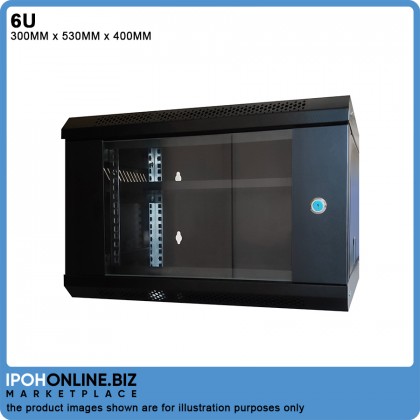 6U Wall Cabinet Glass Door 300MM x 530MM x 400MM Server Rack With Fixed Shelf Tray x 1
