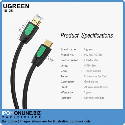 UGREEN HDMI Round Cable 1.5m High Speed HDMI Cable (Yellow/Black)
