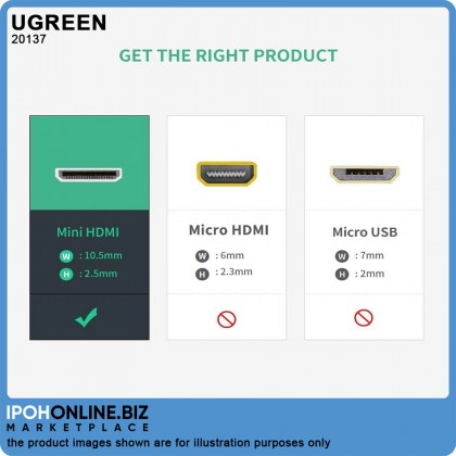 UGREEN High Speed Mini HDMI Male to HDMI Female Cable 22cm (Black) UGREEN High Speed Mini HDMI Male to HDMI Female Cable 22cm (Black)