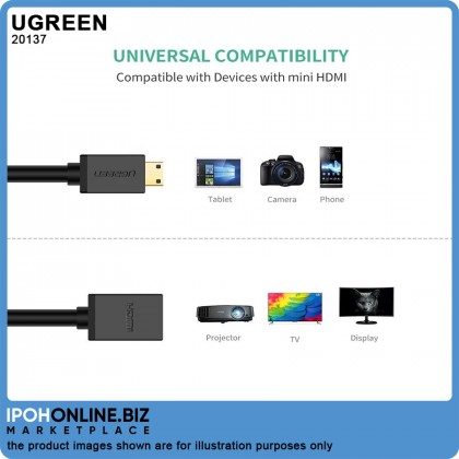UGREEN High Speed Mini HDMI Male to HDMI Female Cable 22cm (Black) UGREEN High Speed Mini HDMI Male to HDMI Female Cable 22cm (Black)