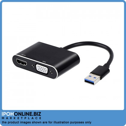USB 3.0 to VGA/HDMI Cable 2 in 1 Adapter (Black)