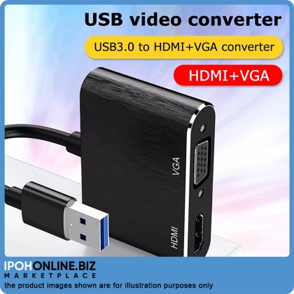 USB 3.0 to VGA/HDMI Cable 2 in 1 Adapter (Black)