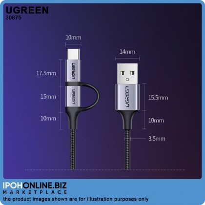 UGREEN USB-A to Micro USB + USB Type-C Nylon Braid Cable 1 Meter UGREEN USB-A to Micro USB + USB Type-C Nylon Braid Cable 1 Meter