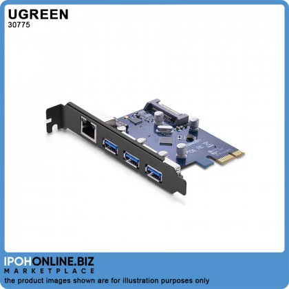 UGREEN 3-Port USB 3.0 PCI Express Card with 10/100/1000Mbps Gigabit Network Adapter