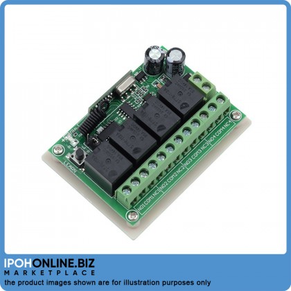 DC 12V 4CH Wireless Remote Control Switch 1 Receiver + 2 Transmitters 433MHz