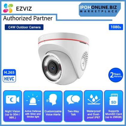 EZVIZ C4W 2.8mm 2MP 1080P FHD H.265 IP67 Outdoor Smart WiFi Camera - Active Defense With Siren / Strobe Light