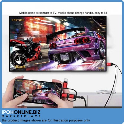 3 in 1 Cast Phone to HDTV Cable (Lightning/Micro/Type-C/HDTV)
