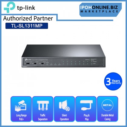 TP-Link TL-SL1311MP 8 Port 10/100Mbps + 3 Port Gigabit Desktop Switch with 8 Port PoE+ with Transmission for Surveillance up to 250m