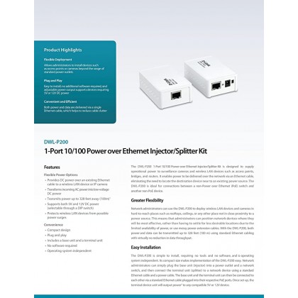 D-Link DWL-P200 Power Over Ethernet 5VDC 12VDC (POE) Kit Network Adapter