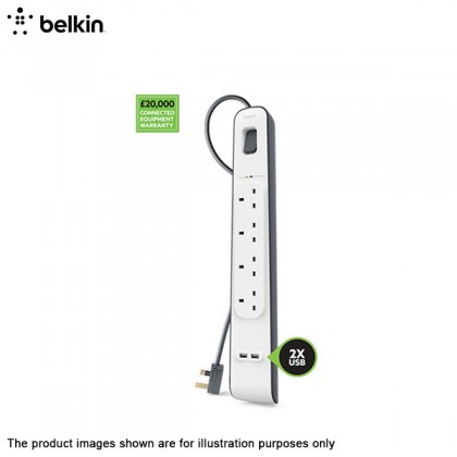 BELKIN 2M 4-outlet Surge Protection Strip WITH 2PORT 2.4A USB PORT CHARGING BSV401sa2M BELKIN 2M 4-outlet Surge Protection Strip WITH 2PORT 2.4A USB PORT CHARGING BSV401sa2M