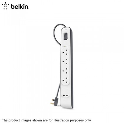 BELKIN 2M 4-outlet Surge Protection Strip WITH 2PORT 2.4A USB PORT CHARGING BSV401sa2M BELKIN 2M 4-outlet Surge Protection Strip WITH 2PORT 2.4A USB PORT CHARGING BSV401sa2M