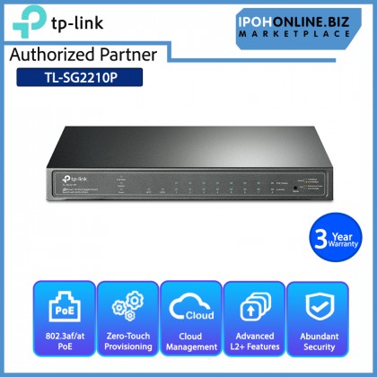 TP-LINK TL-SG2210P V3.20 JetStream 10-Port Gigabit Smart Switch with 8-Port PoE+ - Optimized Voice and Video Applications with Cloud Access