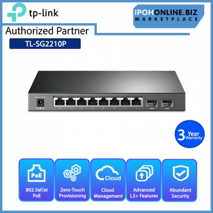 TP-LINK TL-SG2210P V3.20 JetStream 10-Port Gigabit Smart Switch with 8-Port PoE+ - Optimized Voice and Video Applications with Cloud Access