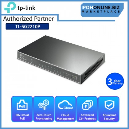 TP-LINK TL-SG2210P V3.20 JetStream 10-Port Gigabit Smart Switch with 8-Port PoE+ - Optimized Voice and Video Applications with Cloud Access