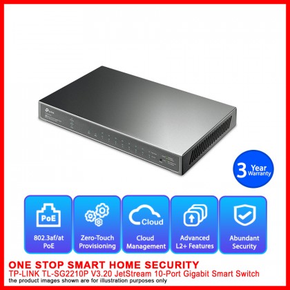 TP-LINK TL-SG2210P V3.20 JetStream 10-Port Gigabit Smart Switch with 8-Port PoE+ - Optimized Voice and Video Applications with Cloud Access