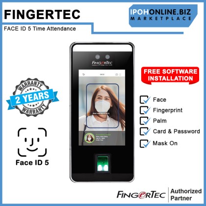 FingerTec Face ID 5 Biometric 4-in-1 (Face / Fingerprint / Palm / Mask) Time Attendance & Access Control + INGRESS V6 ADMS Free Software Installation