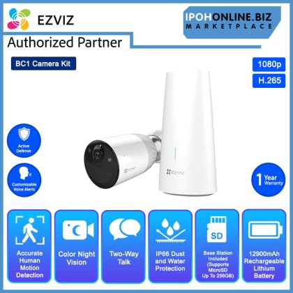 EZVIZ BC1 Wire-Free Smart Home Battery-Powered Camera Kit - 1 Base + 1 Camera