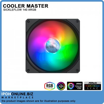 Cooler Master SickleFlow 140 ARGB LED 4Pin PWM 3Pin ARGB 140mm 5.5 inch PC Chassis Cooling Case Fan