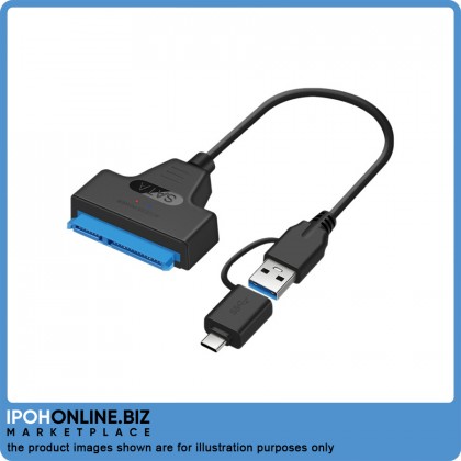 2 In 1 USB 3.0 / Type-C to SATA 7+15 Pin Cable Adapter for 2.5" HDD Hard Drive 
