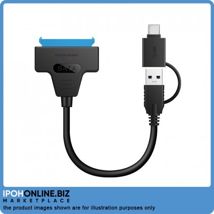 2 In 1 USB 3.0 / Type-C to SATA 7+15 Pin Cable Adapter for 2.5" HDD Hard Drive 
