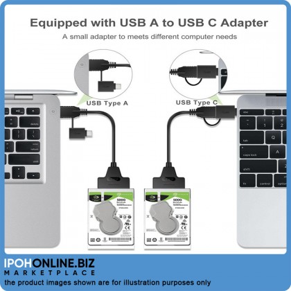 2 In 1 USB 3.0 / Type-C to SATA 7+15 Pin Cable Adapter for 2.5" HDD Hard Drive 