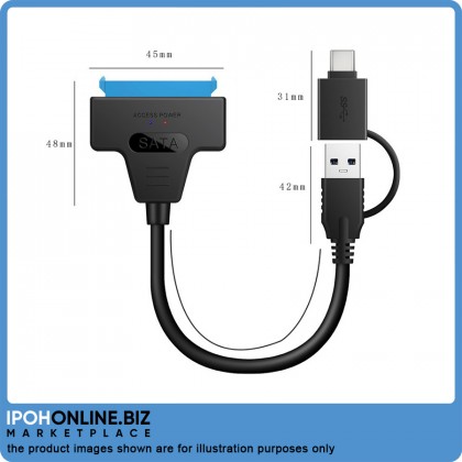 2 In 1 USB 3.0 / Type-C to SATA 7+15 Pin Cable Adapter for 2.5" HDD Hard Drive 