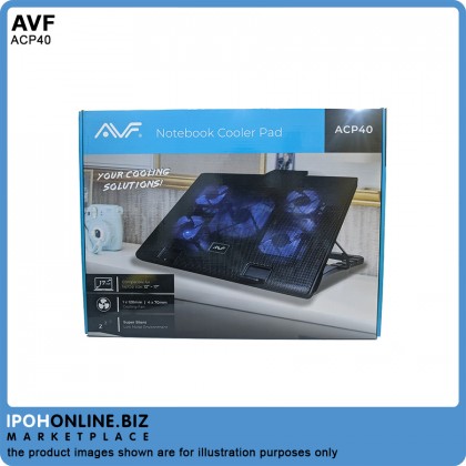 AVF ACP40 Notebook Cooler Pad - Super Silent Cooling Fan / Adjustable Stand and Compatible for 12" ~ 17" Laptop