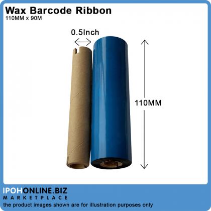 1 Roll 110mm x 90m Wax Barcode Ribbon For Barcode Printer (FACE OUT)