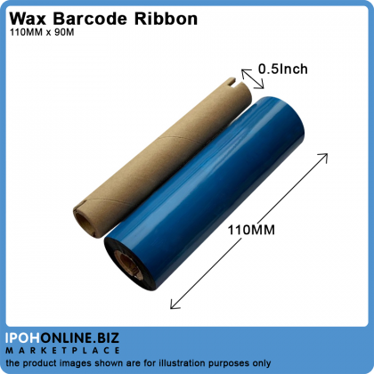 1 Roll 110mm x 90m Wax Barcode Ribbon For Barcode Printer (FACE OUT)