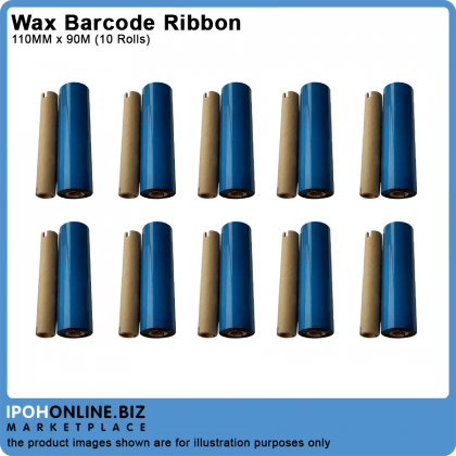 10 Rolls 110mm x 90m Wax Barcode Ribbon For Barcode Printer (FACE OUT) 10 Rolls 110mm x 90m Wax Barcode Ribbon For Barcode Printer (FACE OUT)