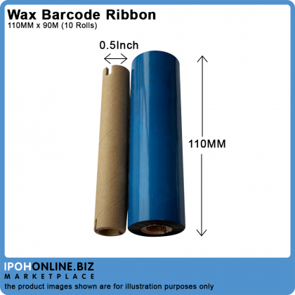 10 Rolls 110mm x 90m Wax Barcode Ribbon For Barcode Printer (FACE OUT) 10 Rolls 110mm x 90m Wax Barcode Ribbon For Barcode Printer (FACE OUT)