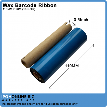 10 Rolls 110mm x 90m Wax Barcode Ribbon For Barcode Printer (FACE OUT) 10 Rolls 110mm x 90m Wax Barcode Ribbon For Barcode Printer (FACE OUT)