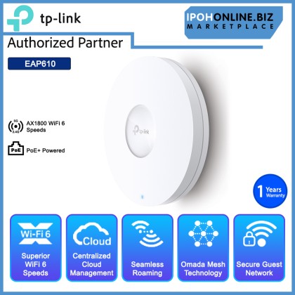 TP-LINK EAP610 AX1800 Wireless Dual Band Ceiling Mount WI-FI 6 Access Point TP-LINK EAP610 AX1800 Wireless Dual Band Ceiling Mount WI-FI 6 Access Point