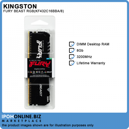 Kingston FURY Beast 8GB DDR4 3200 RGB Gaming Desktop RAM AMD Intel XMP Certified - KF432C16BBA/8
