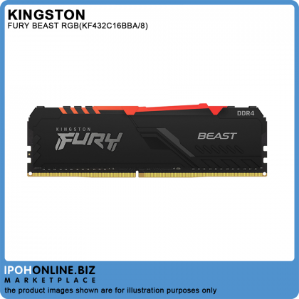 Kingston FURY Beast 8GB DDR4 3200 RGB Gaming Desktop RAM AMD Intel XMP Certified - KF432C16BBA/8