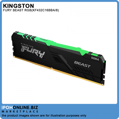Kingston FURY Beast 8GB DDR4 3200 RGB Gaming Desktop RAM AMD Intel XMP Certified - KF432C16BBA/8